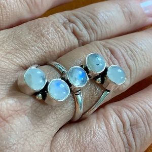 5 Gem Moonstone Ring sz 7.5 Healing Silver 925